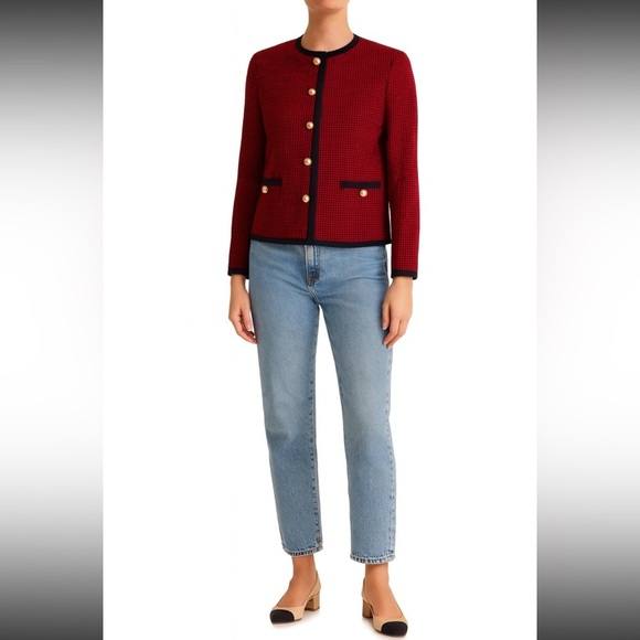 Vintage Hong Kong Red Houndstooth Jacket Size S - Picture 1 of 8